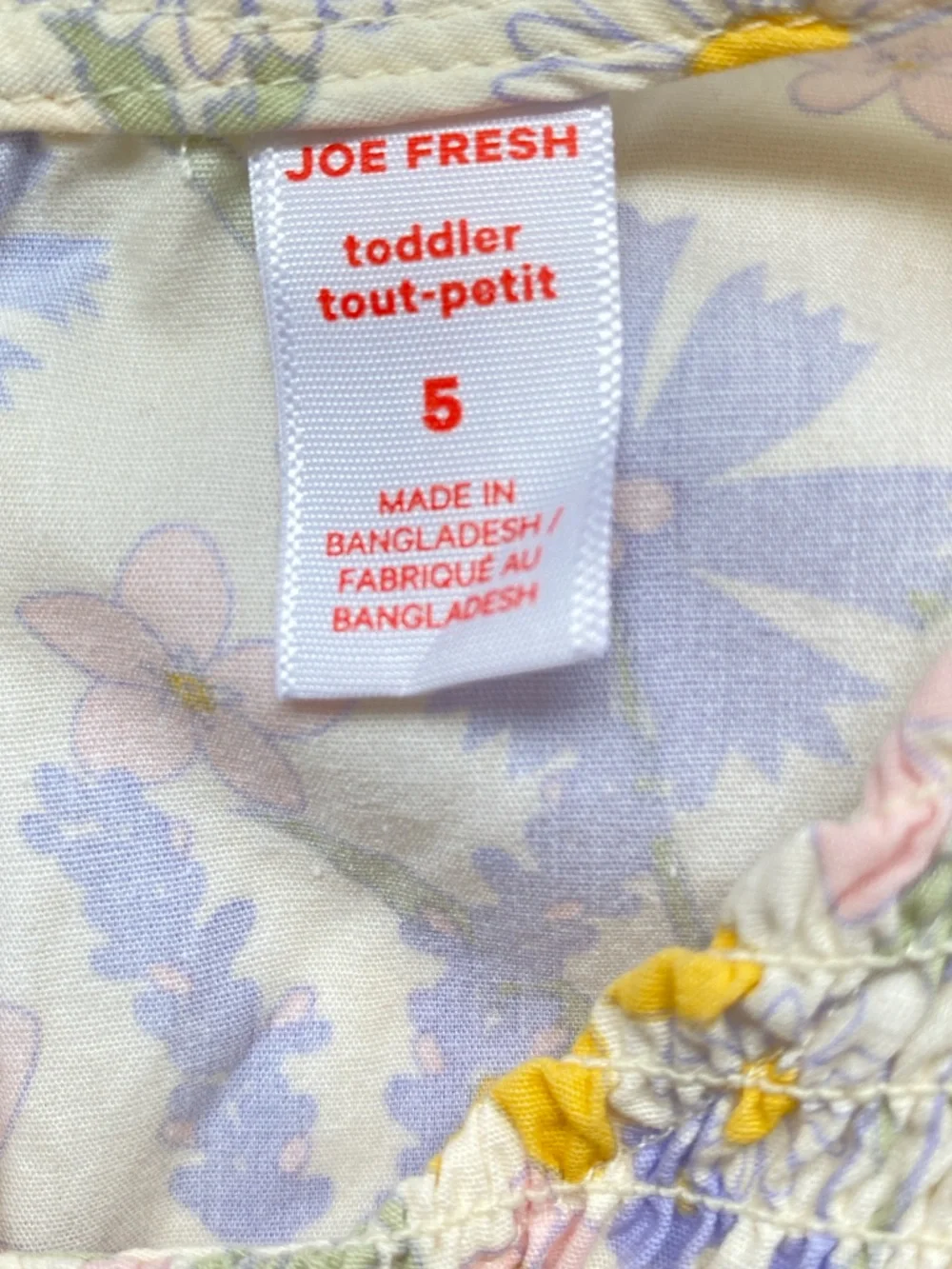 Joe Fresh 100% Cotton Pastel Floral Smocked Long-Sleeve Girl’s Dress Size 5T - Picture 6 of 7